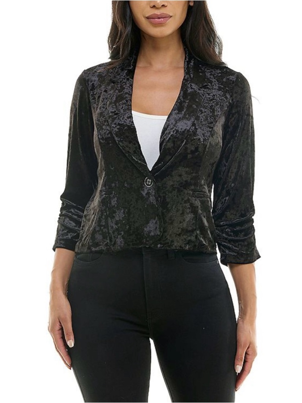 Nina Leonard Black Velvet Cropped Blazer